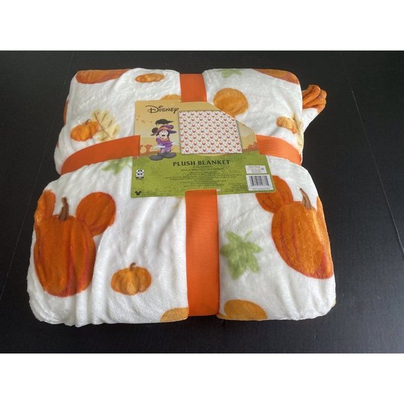 DISNEY Mickey Mouse Pumpkin Ears Autumn Fall Soft Plush FULL/QUEEN Blanket NEW - Picture 1 of 9
